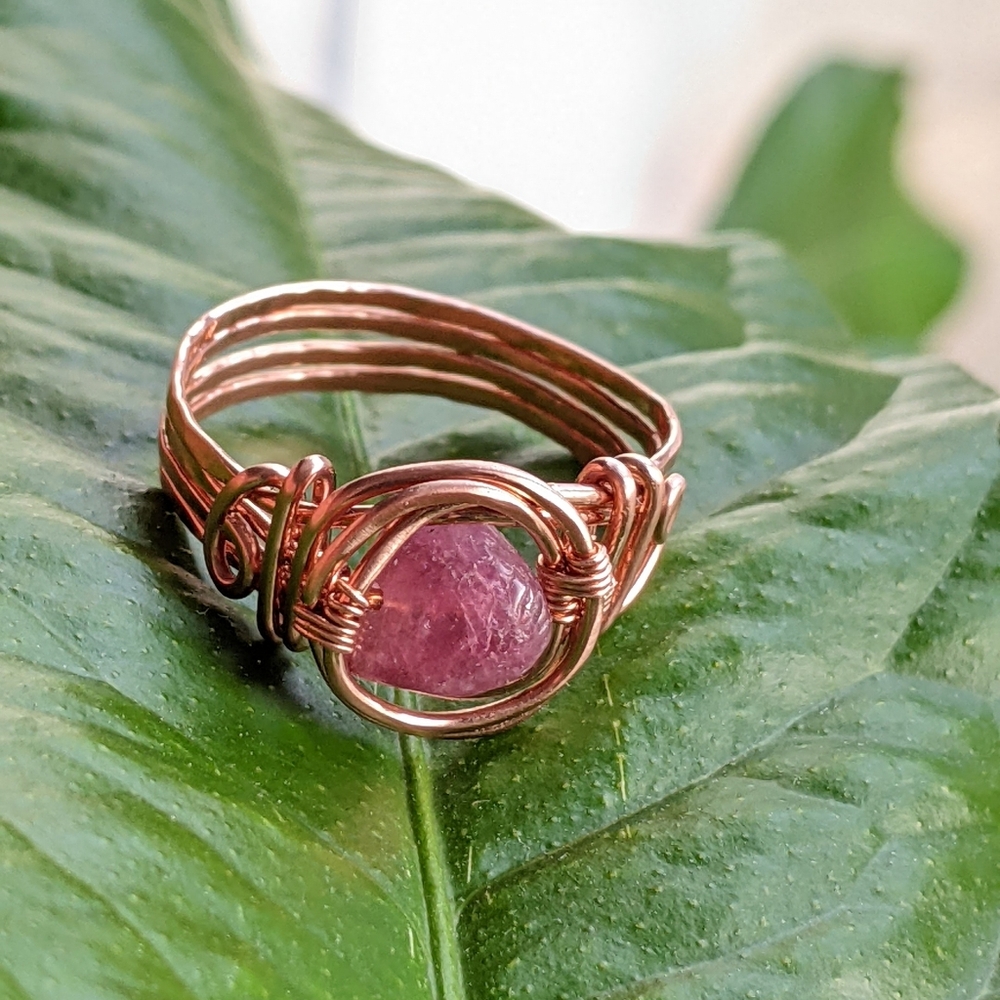 Pink Tourmaline Ring Copper Wrap Natural Gemstone Feminine Free-spirited - Picture 2 of 10
